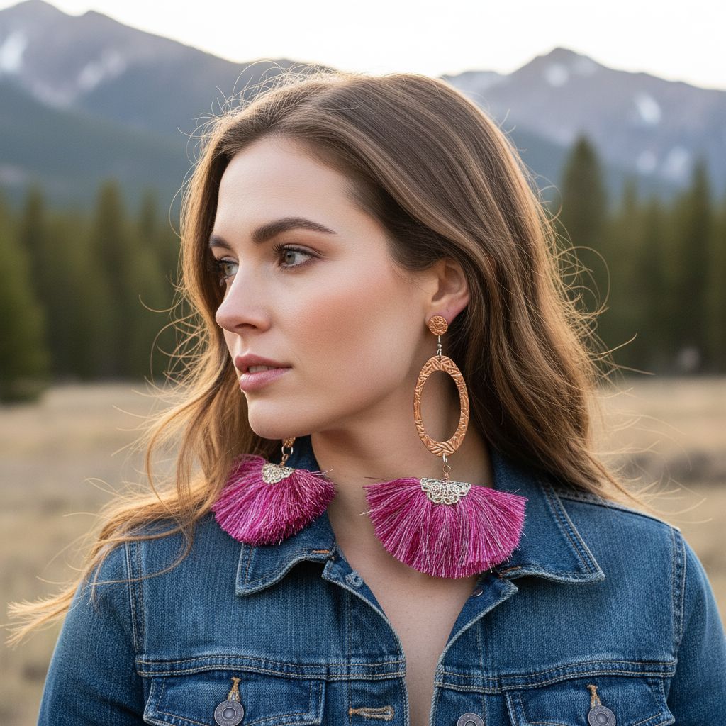 AMD1292-ALong Copper Embossed Pink and Purple Silk Tassel EarringsJewelryEarrings$ 57.00Alexa Martha Designs