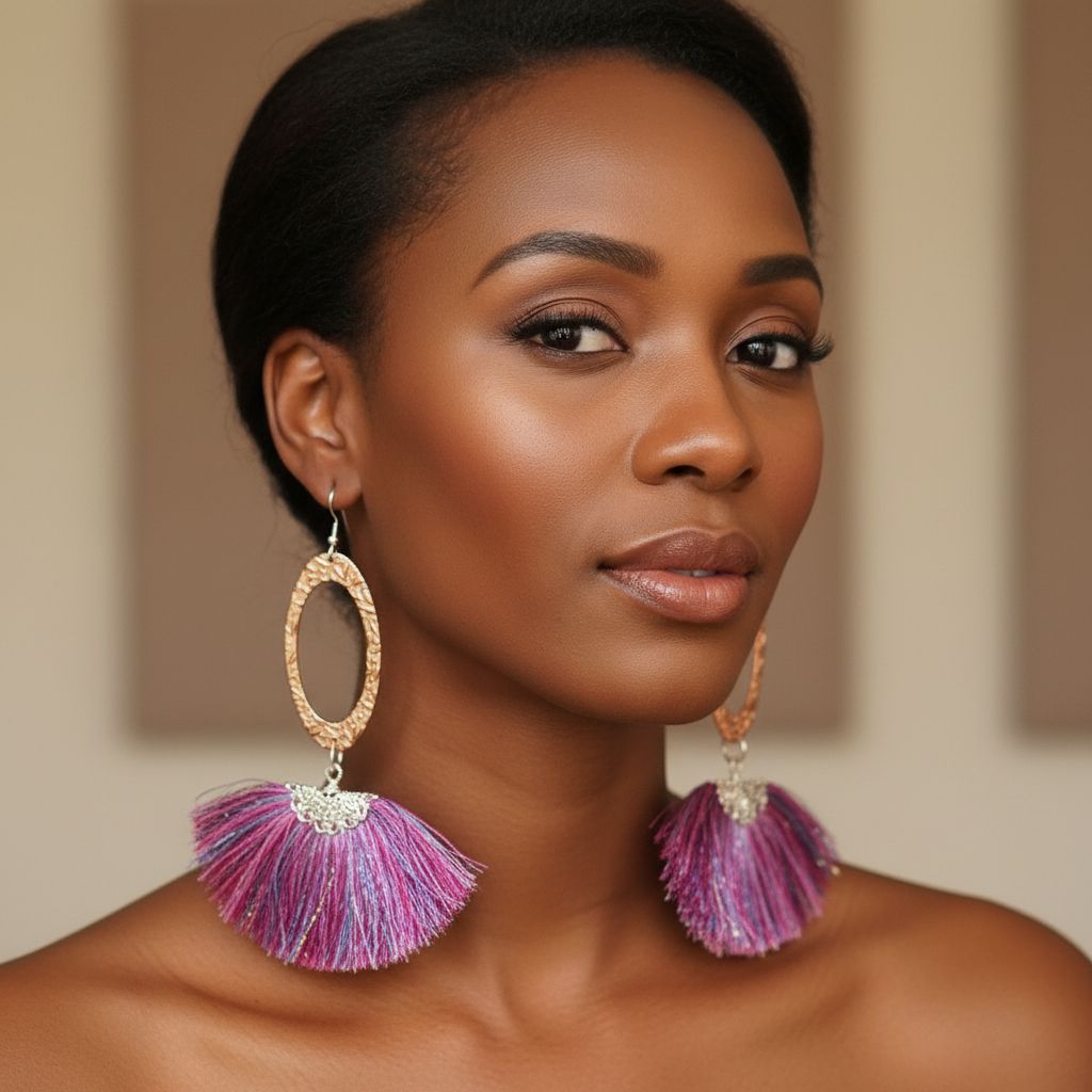 AMD1292-ALong Copper Embossed Pink and Purple Silk Tassel EarringsJewelryEarrings$ 57.00Alexa Martha Designs