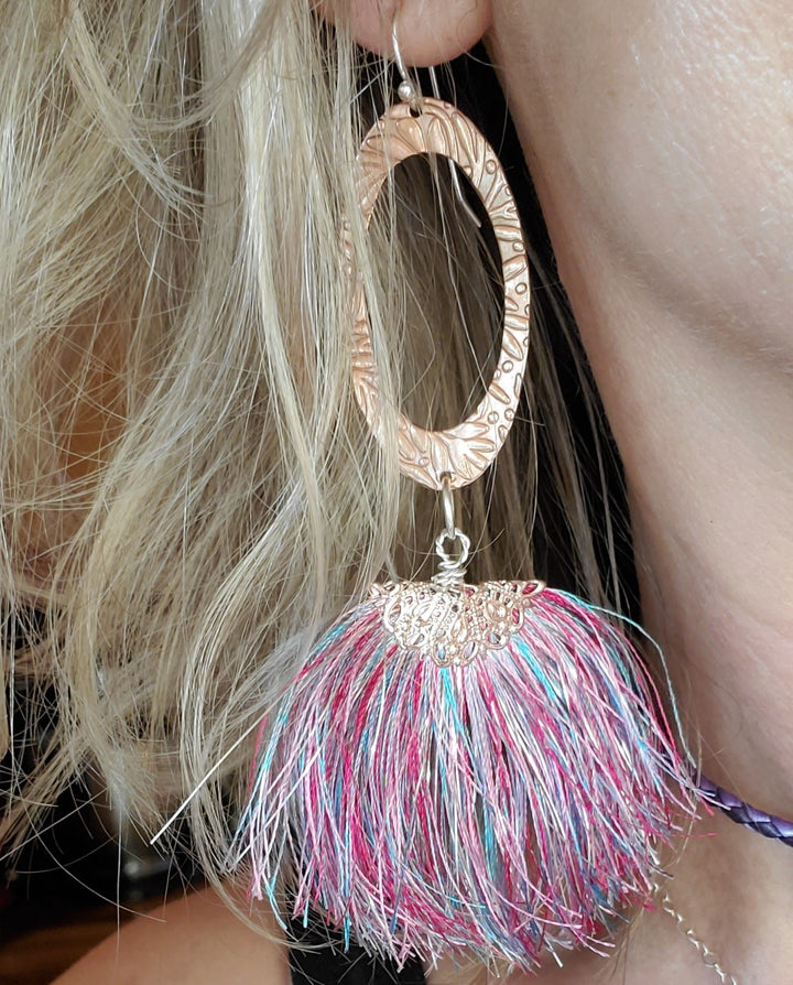AMD1292-ALong Copper Embossed Pink and Purple Silk Tassel EarringsJewelryEarrings$ 57.00Alexa Martha Designs