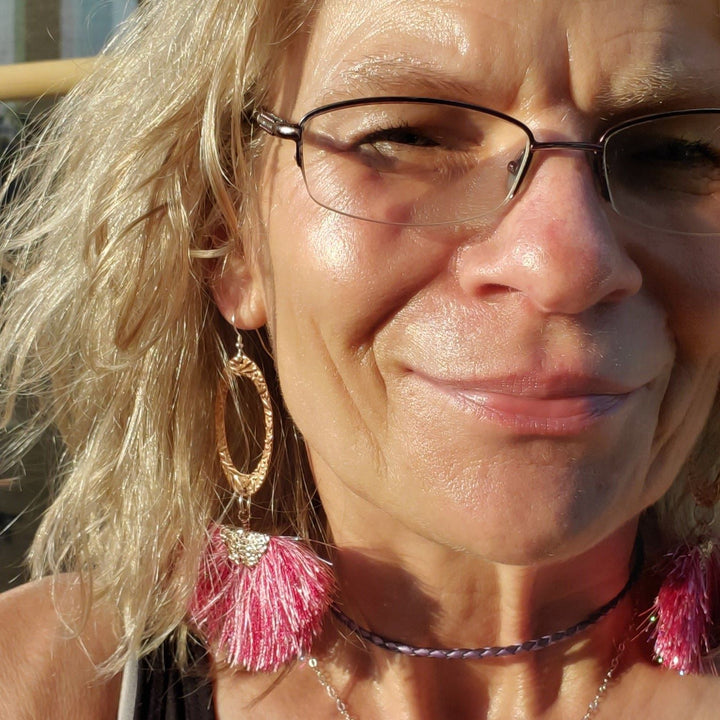 AMD1292-ALong Copper Embossed Pink and Purple Silk Tassel EarringsJewelryEarrings$ 57.00Alexa Martha Designs