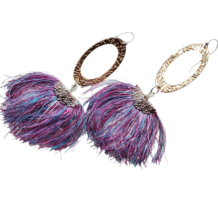 AMD1292-ALong Copper Embossed Pink and Purple Silk Tassel EarringsJewelryEarrings$ 57.00Alexa Martha Designs