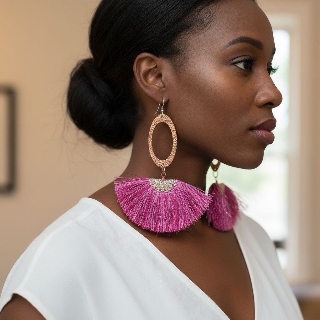 AMD1292-ALong Copper Embossed Pink and Purple Silk Tassel EarringsJewelryEarrings$ 57.00Alexa Martha Designs