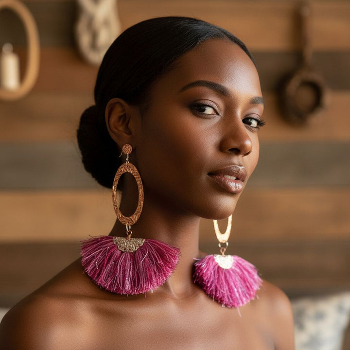 AMD1292-ALong Copper Embossed Pink and Purple Silk Tassel EarringsJewelryEarrings$ 57.00Alexa Martha Designs