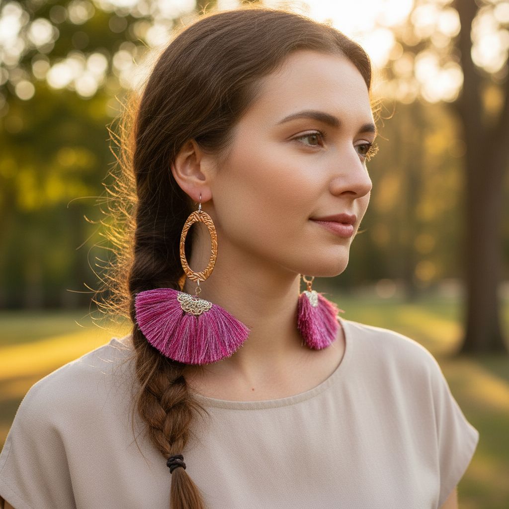 AMD1292-ALong Copper Embossed Pink and Purple Silk Tassel EarringsJewelryEarrings$ 57.00Alexa Martha Designs