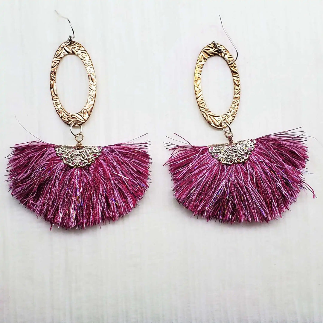 AMD1292-ALong Copper Embossed Pink and Purple Silk Tassel EarringsJewelryEarrings$ 57.00Alexa Martha Designs