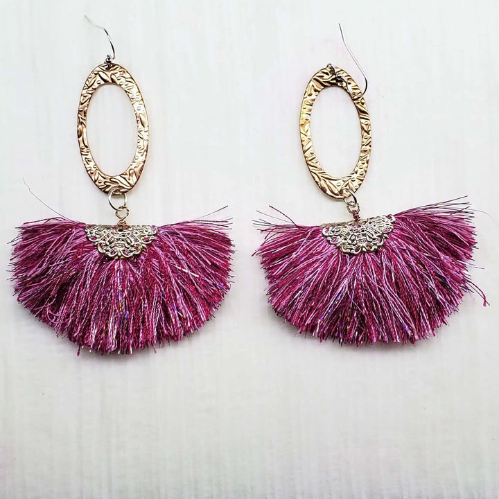 AMD1292-ALong Copper Embossed Pink and Purple Silk Tassel EarringsJewelryEarrings$ 57.00Alexa Martha Designs