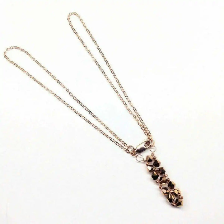 Super Sparkly Rose Gold Rock Candy Crystal Bar Necklace featuring Swarovski crystals and a delicate chain.
