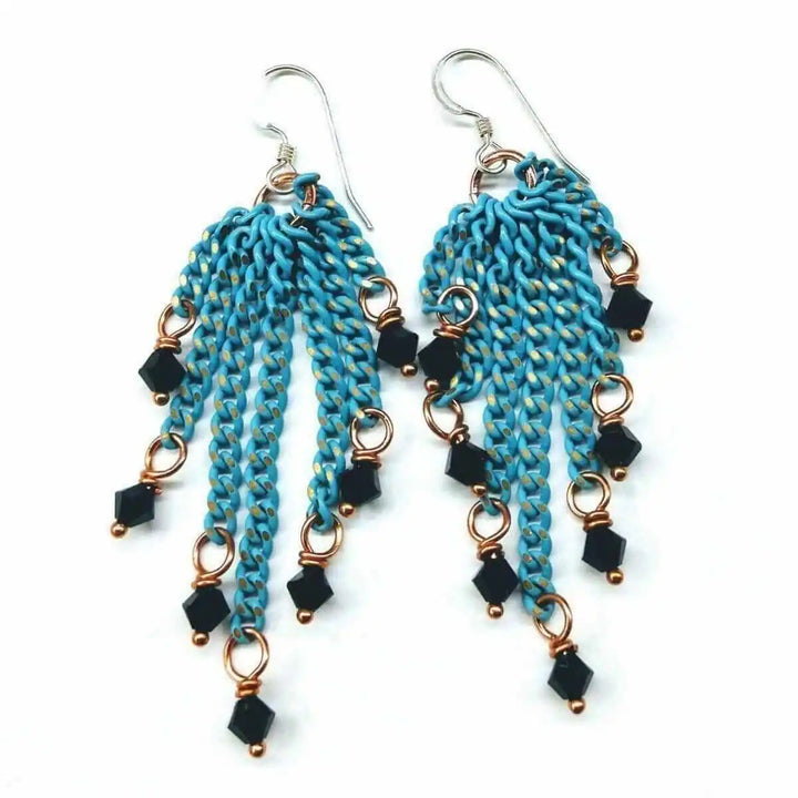 AMD1067Turquoise Tassel Chain Black Crystal Earrings JewelryEarrings$ 87.00Alexa Martha Designs