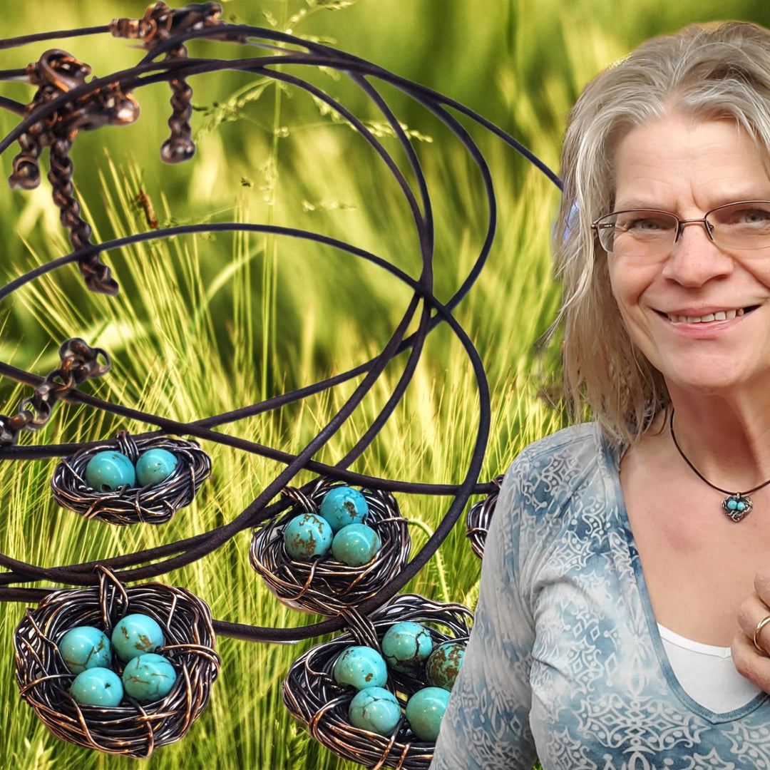 Copper Robin Nest Necklace with Up To 5 Beads