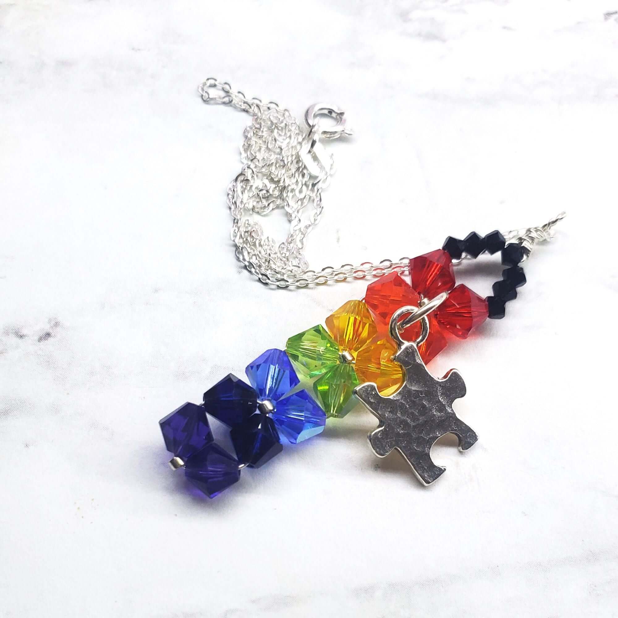 Rainbow Autism Puzzle Piece Bar Necklace Limited Edition