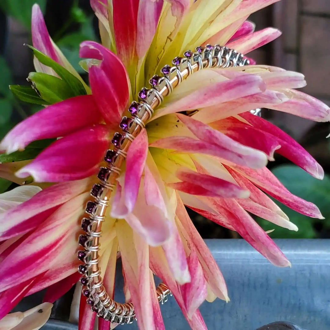 AMD1172 Wire Wrapped Copper Silver Purple CrystalJewelryBracelet$ 61.00Alexa Martha Designs