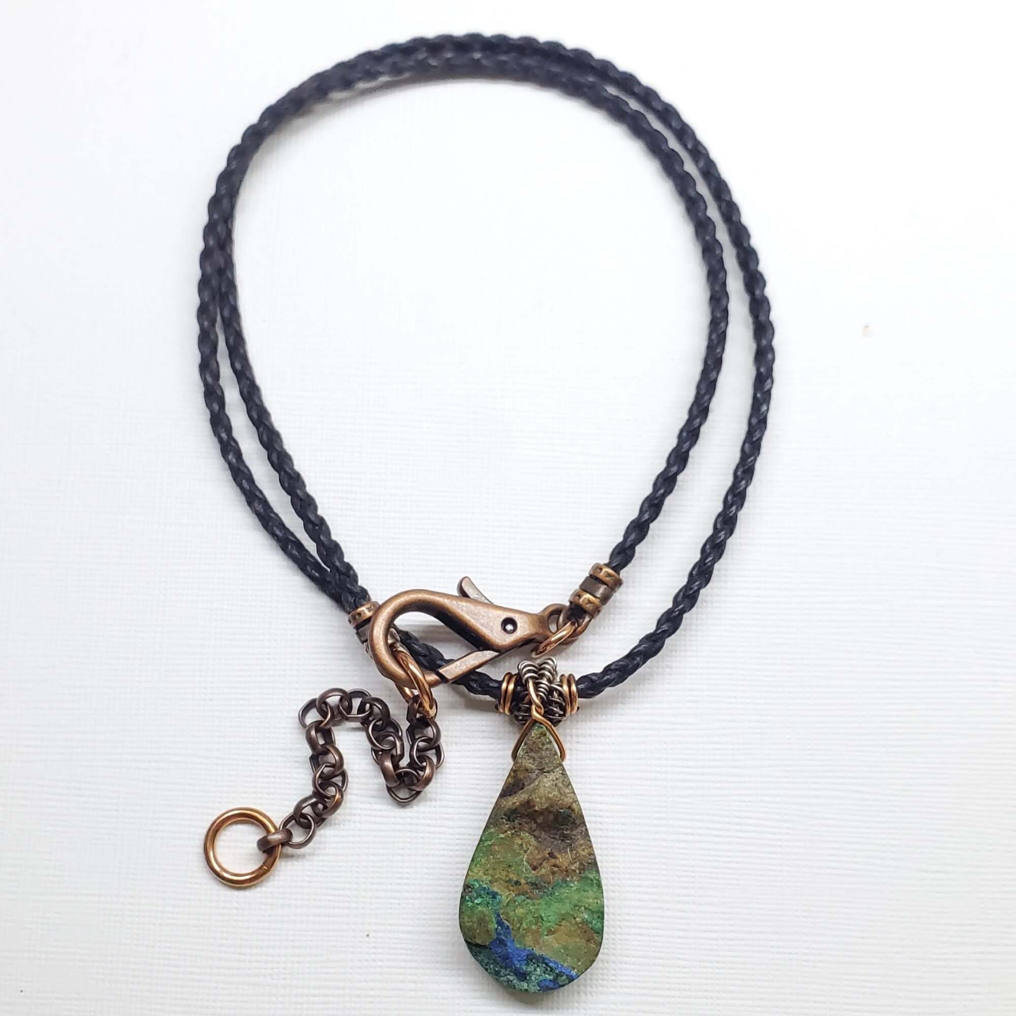 アクセサリー Eco Jewel Wire Wrapped Copper Azurite Malachite Drop Necklace