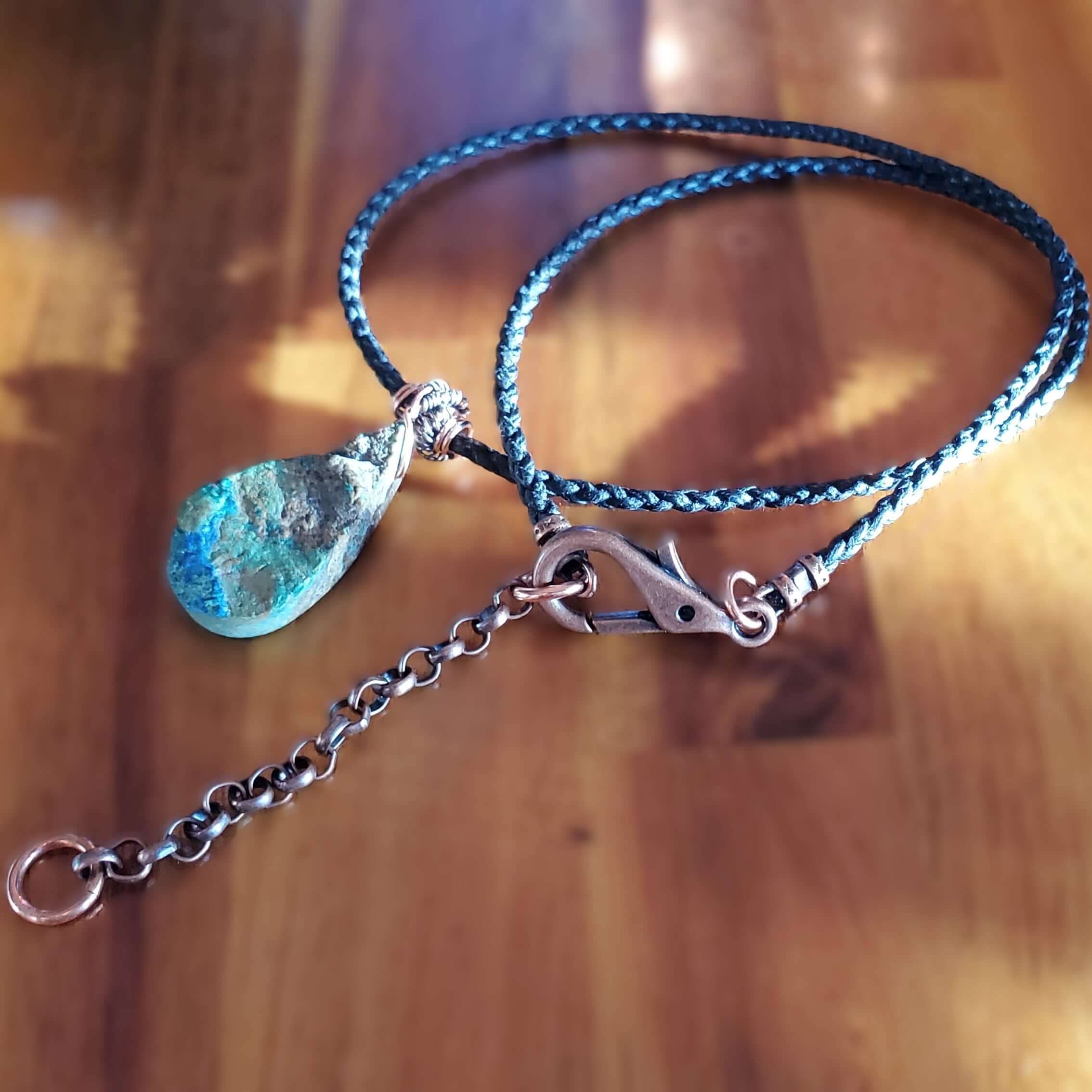 Wire Wrapped Copper Azurite Malachite Drop Necklace