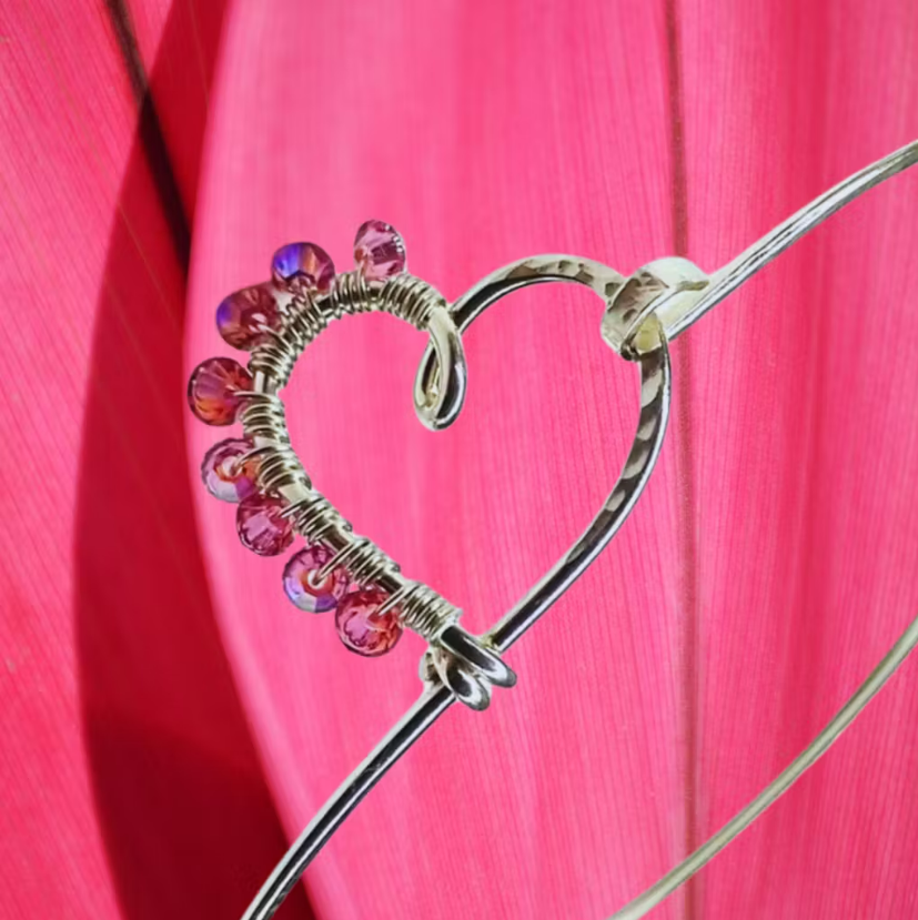 AMD1204 Pink Crystal Wire Wrapped Heart Bangle in SterlingJewelryBracelet$ 71.00Alexa Martha Designs