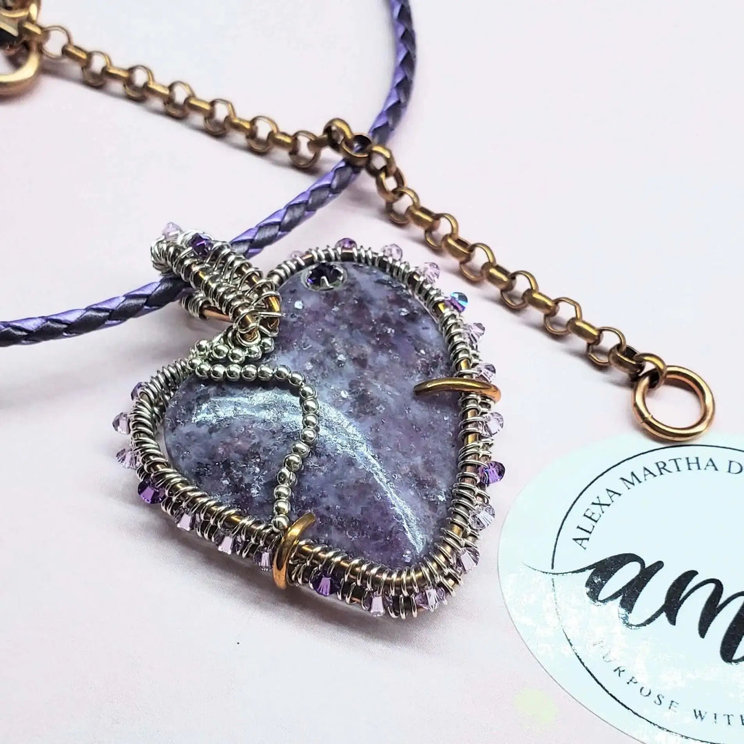 AMD1329Wire Wrapped Purple Sparkly Lepidolite Heart Copper SilverNecklacesNecklace$ 211.00Alexa Martha Designs