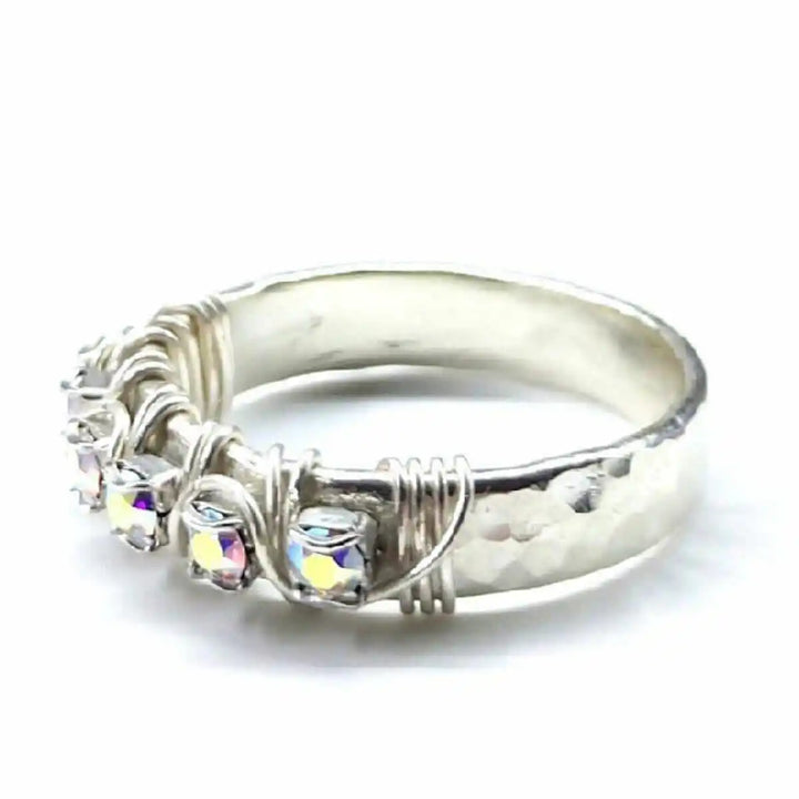AMD1136Sterling Silver Hammered Crystal AB Rhinestone Bling Ring JewelryRing$ 71.00Alexa Martha Designs
