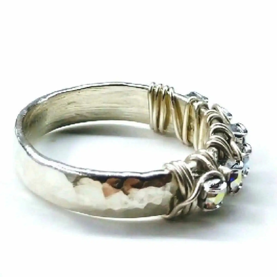 AMD1136Sterling Silver Hammered Crystal AB Rhinestone Bling Ring JewelryRing$ 71.00Alexa Martha Designs