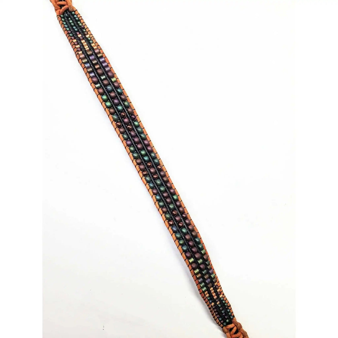 X-Large Leather Intricate Beaded Tree Of Life Bracelet showcasing intricate beadwork and premium leather craftsmanship.