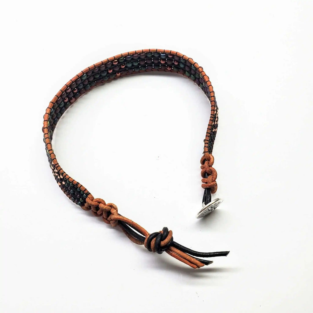 X-Large Leather Intricate Beaded Tree Of Life Bracelet showcasing beadwork and leather craftsmanship.