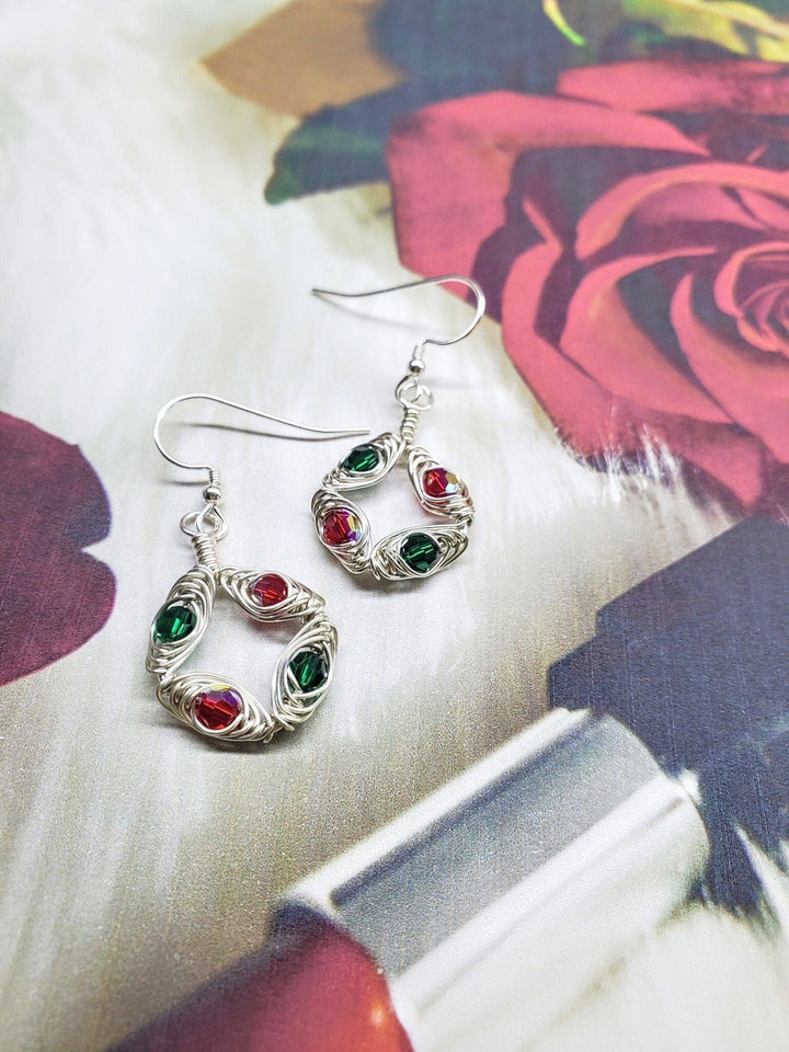 AMDCHB1155-1-AMDCHB1155-2-AMDCHB1155-3-AMDCHB1155-4-AMDCHB1155-5-AMDCHB1155-6 2025 Limited Edition Wire Woven Sterling Silver Red and Green Crystal Wreath Christmas Bundle - Jewelry Set - Alexa Martha Designs   9939274793264
