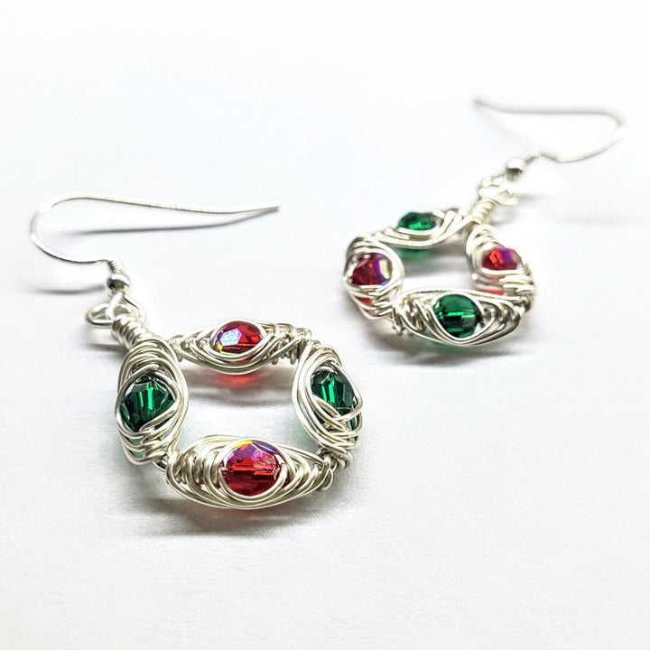 AMDCHB1155-1-AMDCHB1155-2-AMDCHB1155-3-AMDCHB1155-4-AMDCHB1155-5-AMDCHB1155-6 2025 Limited Edition Wire Woven Sterling Silver Red and Green Crystal Wreath Christmas Bundle - Jewelry Set - Alexa Martha Designs   9939274793264
