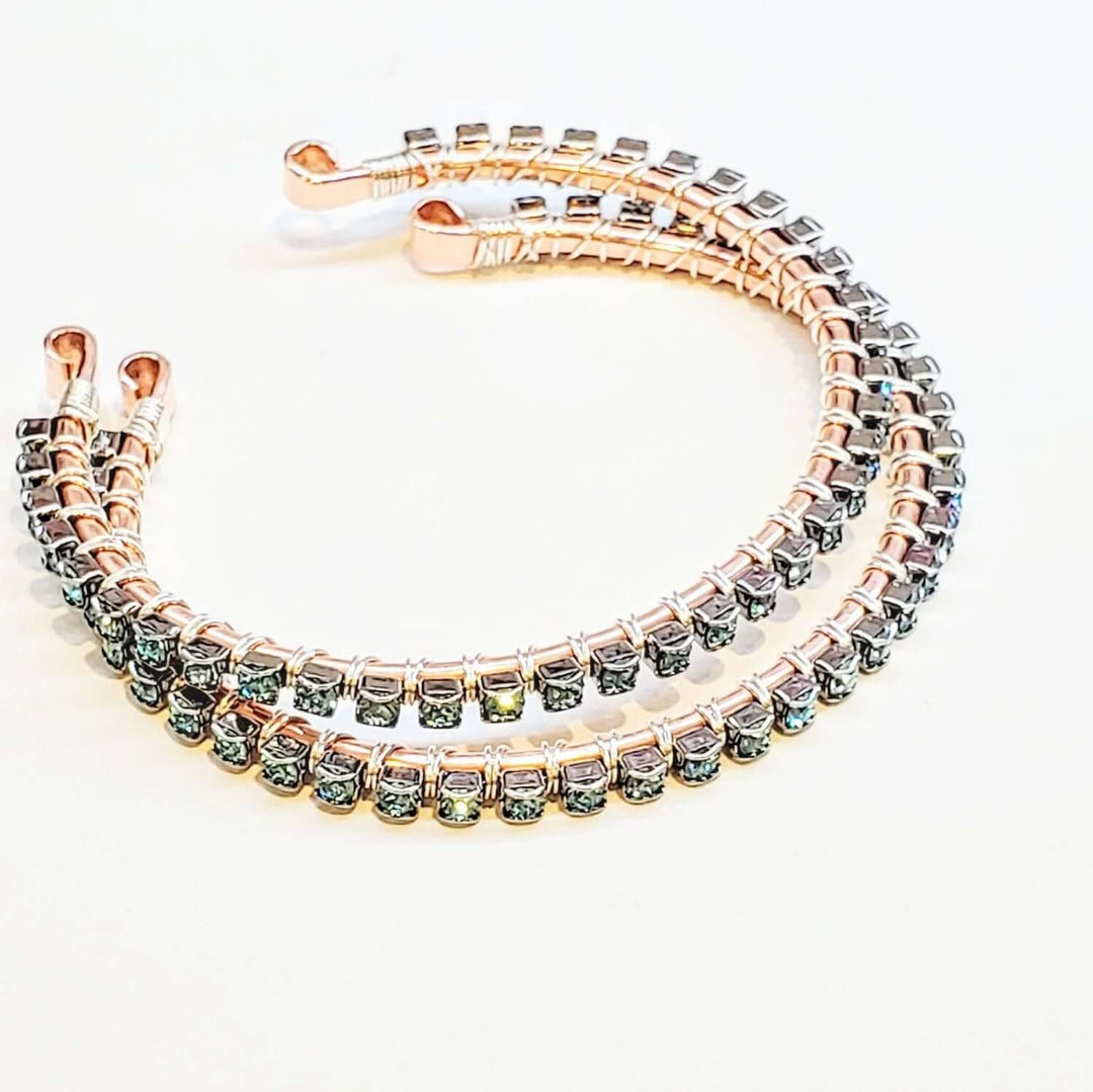 Wire Wrapped Turquoise Crystal Tennis Bangle