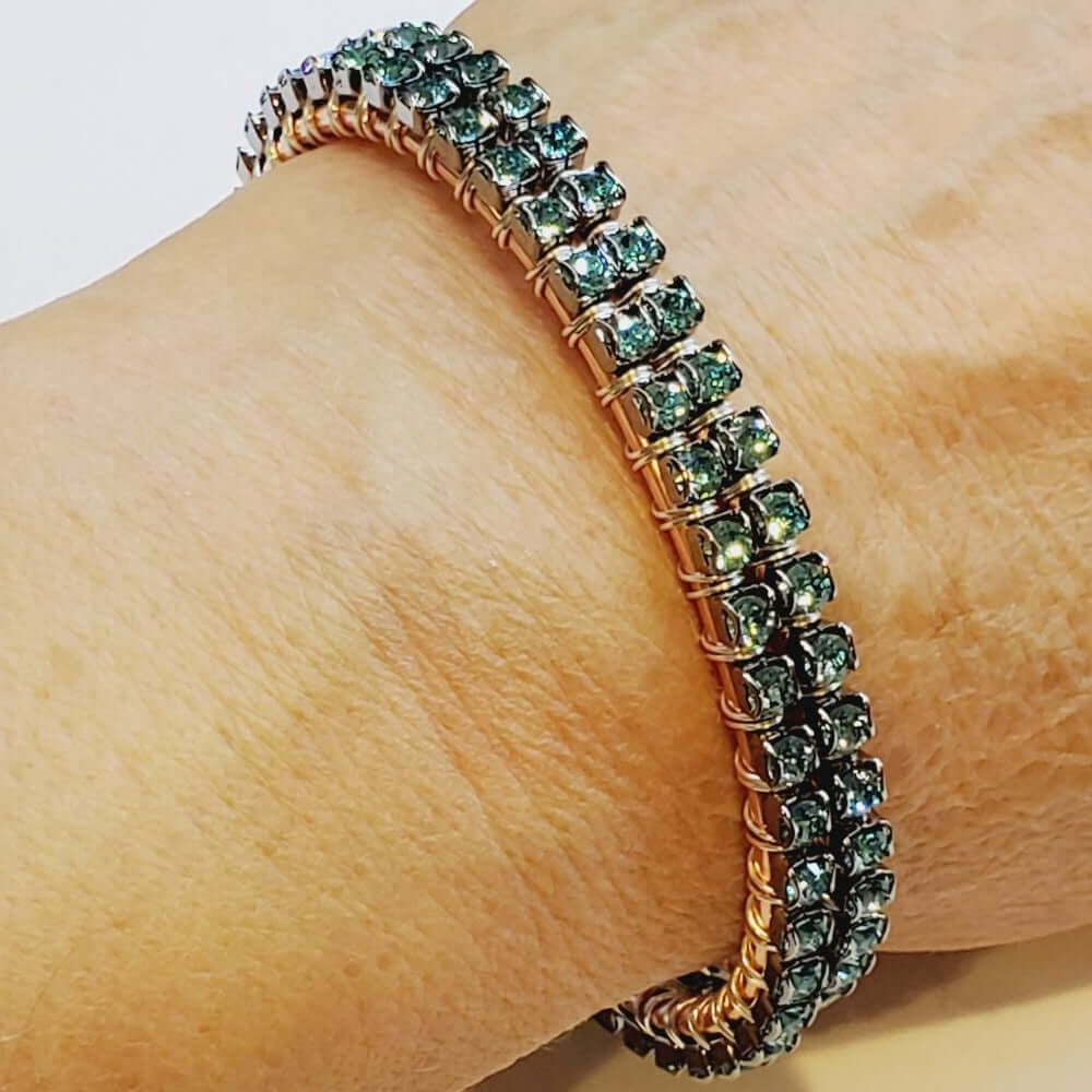 Wire Wrapped Turquoise Crystal Tennis Bangle