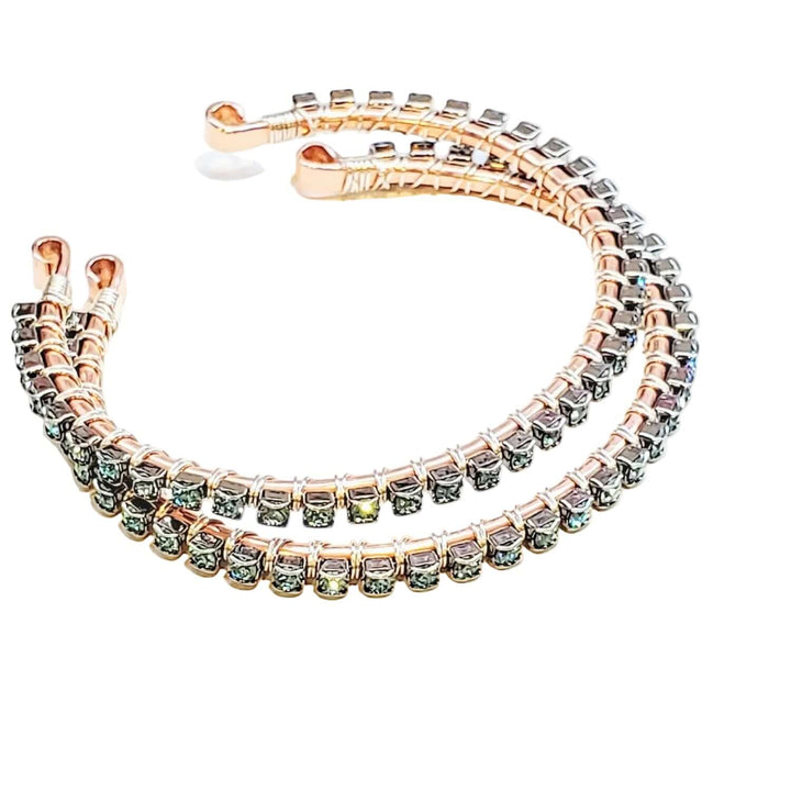 Wire Wrapped Turquoise Crystal Tennis Bangle