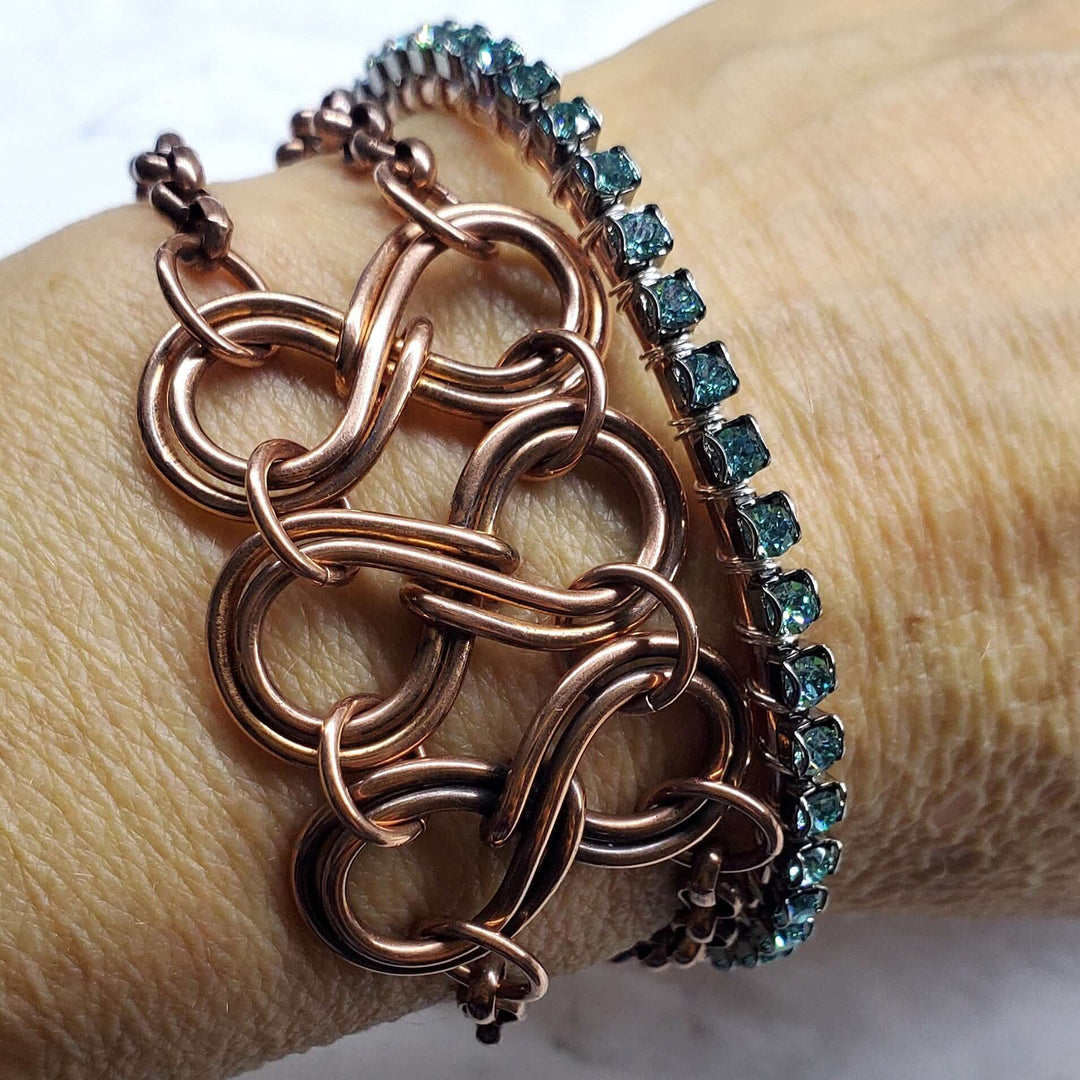 Wire Wrapped Turquoise Crystal Tennis Bangle