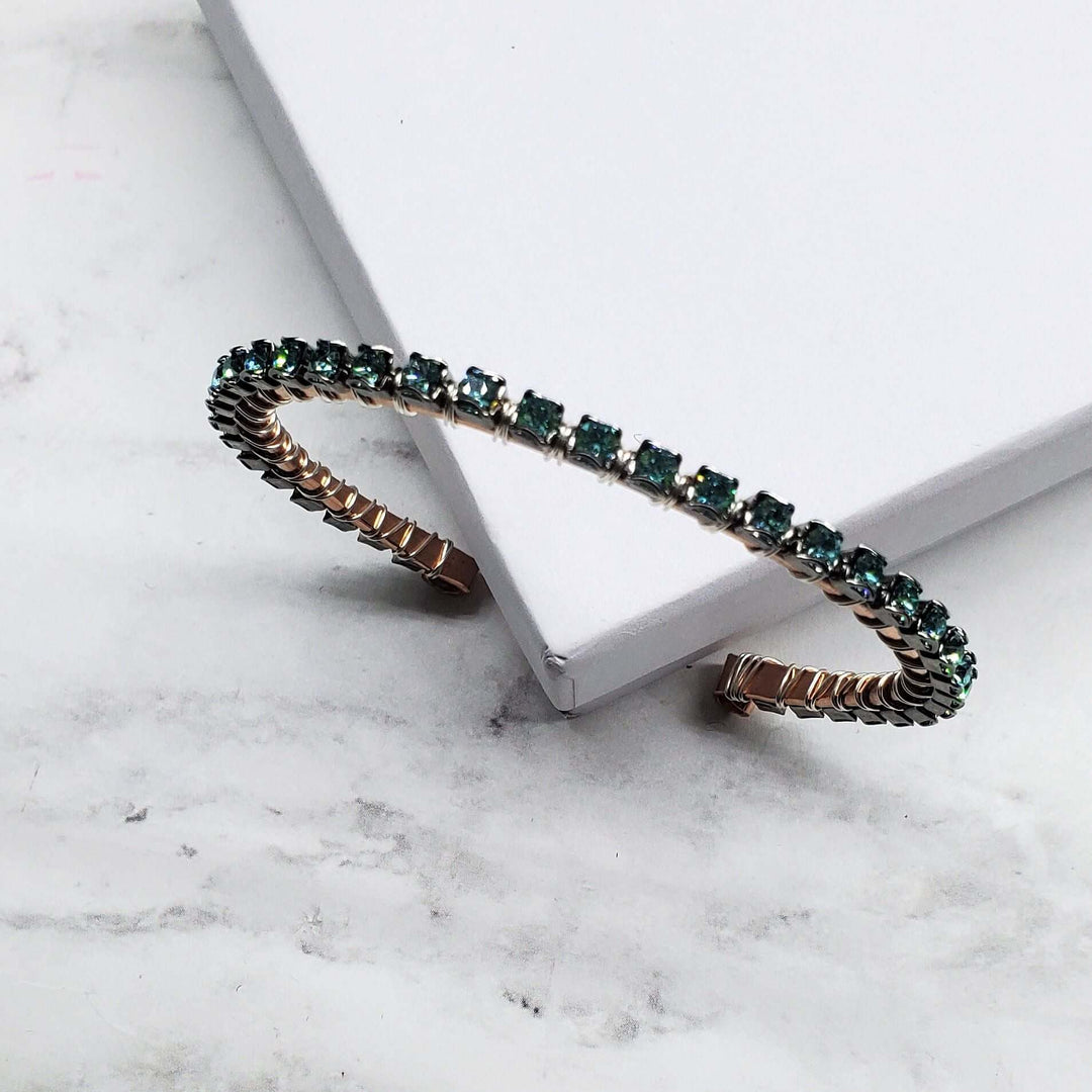 Wire Wrapped Turquoise Crystal Tennis Bangle