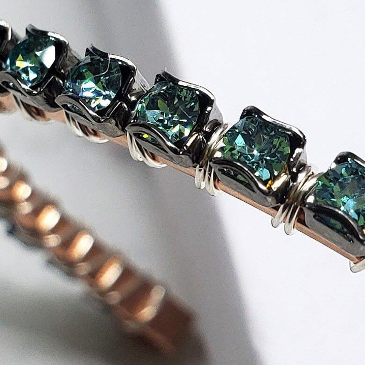 Wire Wrapped Turquoise Crystal Tennis Bangle