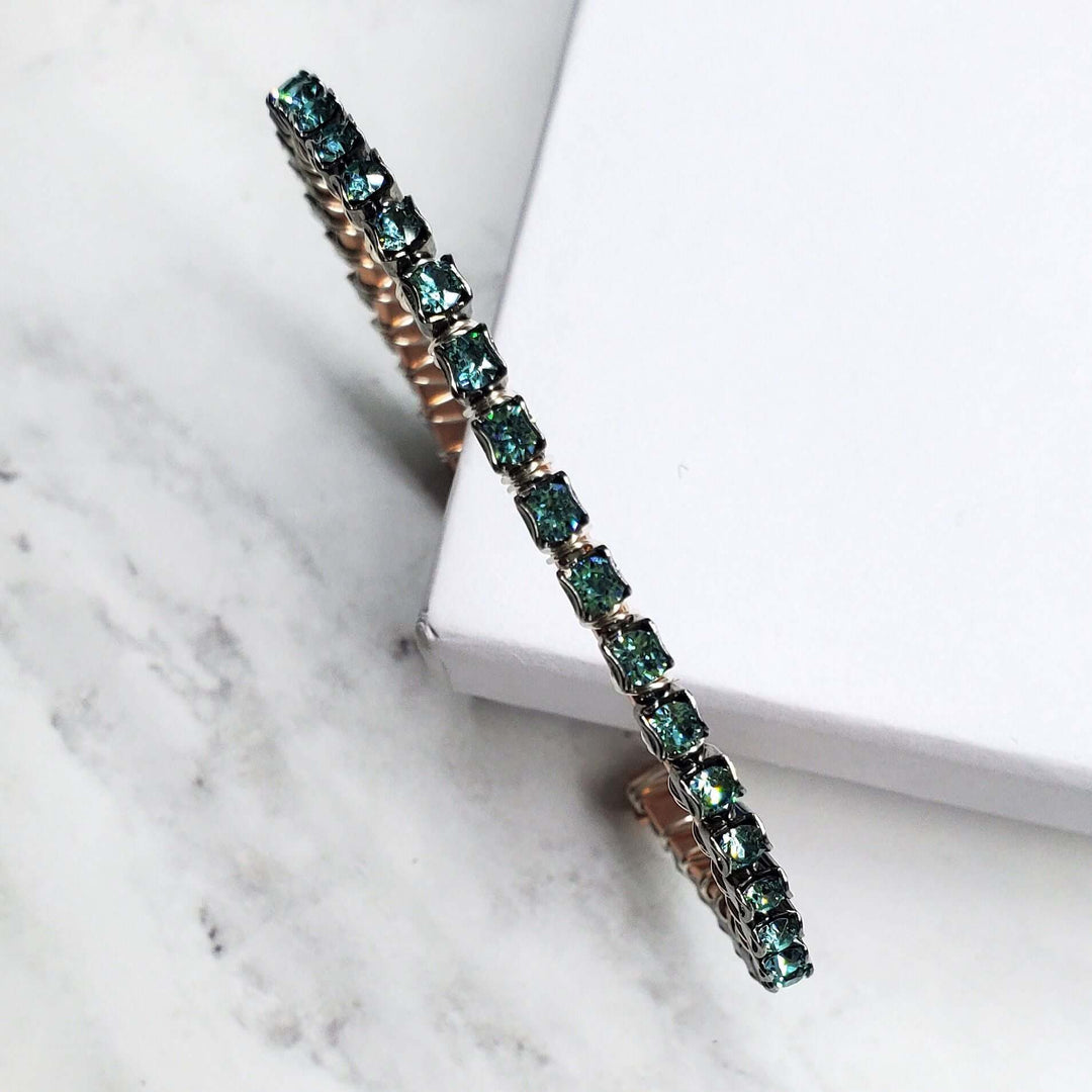 Wire Wrapped Turquoise Crystal Tennis Bangle