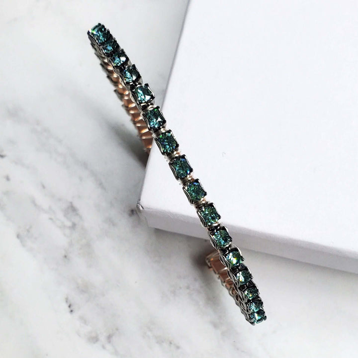 Wire Wrapped Turquoise Crystal Tennis Bangle