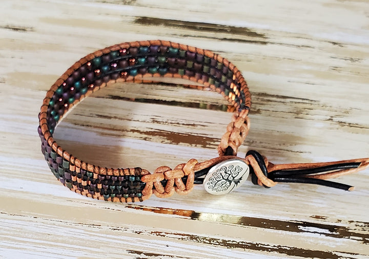 Large Intricate Beaded Leather Tree Of Life Bracelets