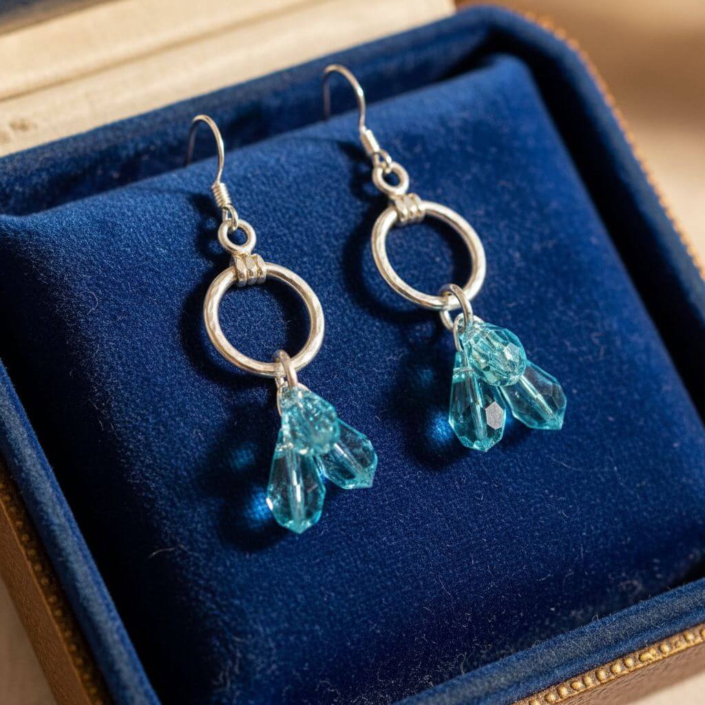 Sterling Silver Hammered Aqua Crystal Cascading Drop Earrings