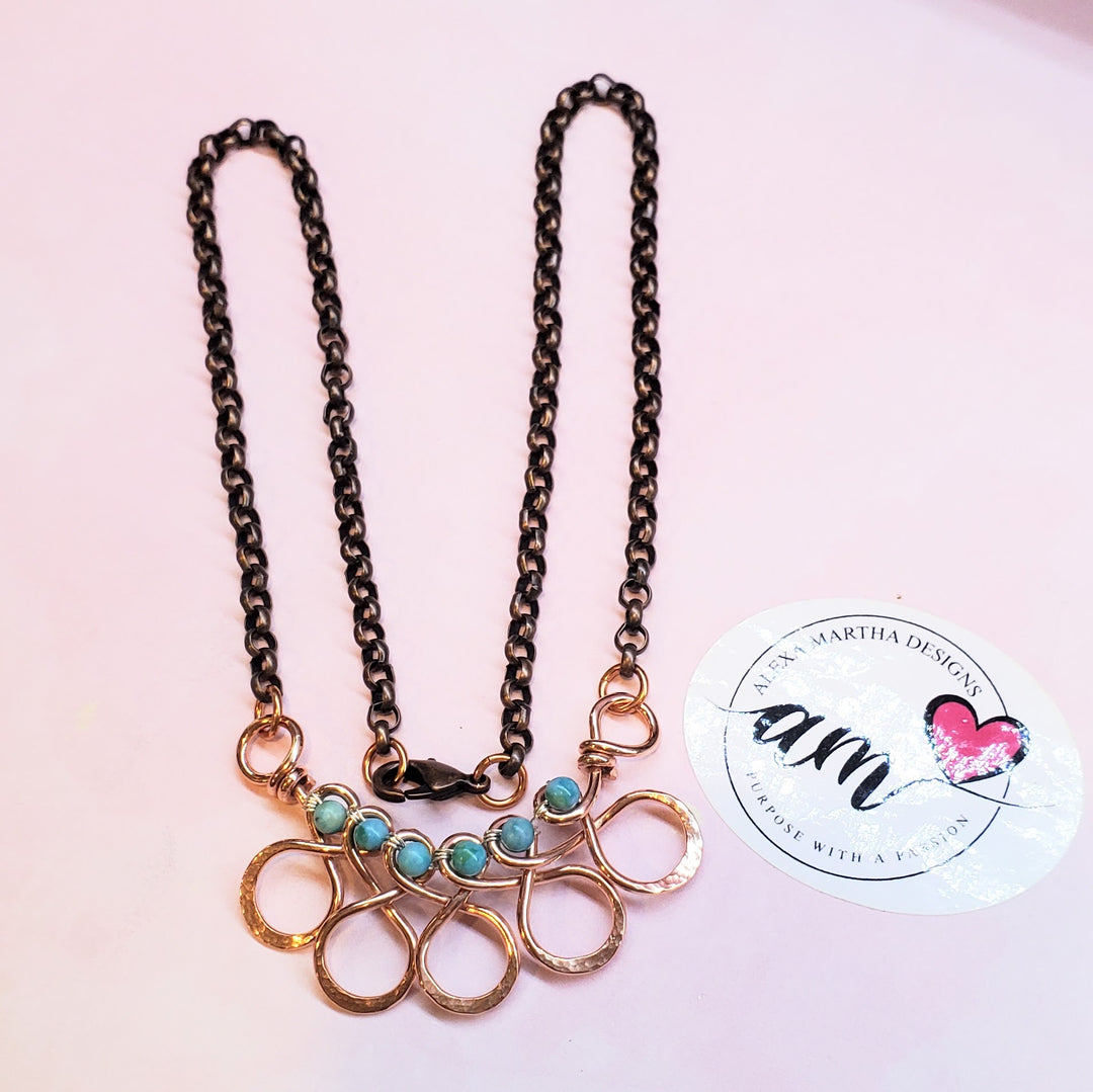 AMD1150 As Seen on Ashley Liao Copper Turquoise Wire Wrapped Necklace - Necklace - Alexa Martha Designs   1158260228