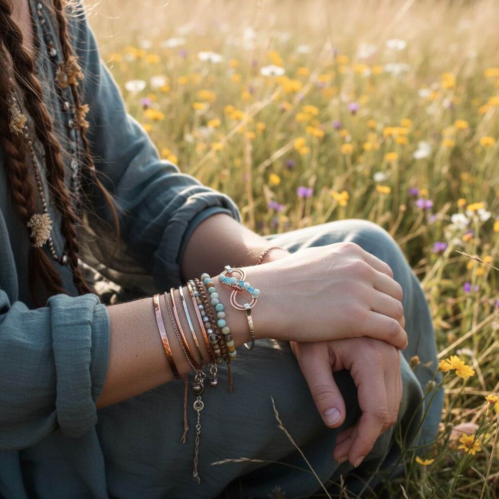Copper Silver Turquoise Crystal Double Infinity Bangle
