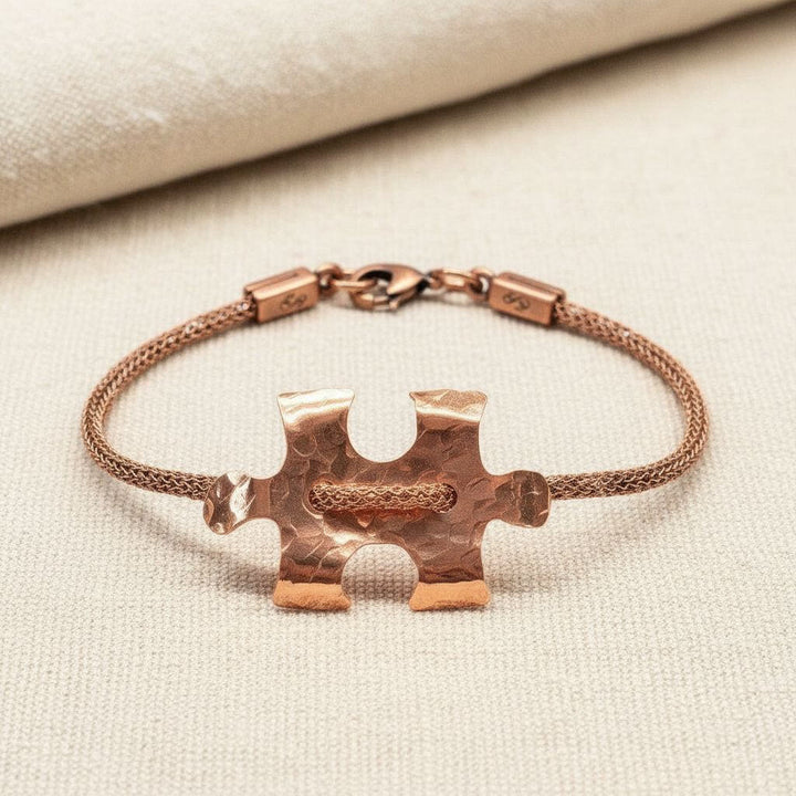 Copper Puzzle Piece Button Viking Knit Autism Awareness Bracelet