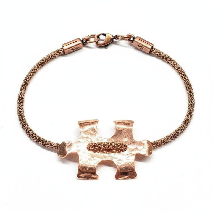 Copper Puzzle Piece Button Viking Knit Autism Awareness Bracelet