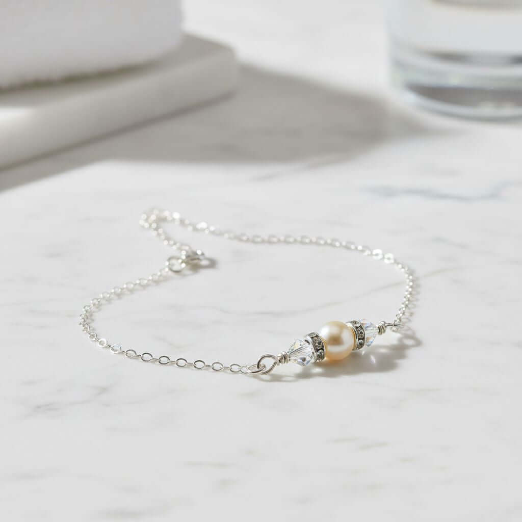 Silver Swarovski Crystal Pearl Bar Bridal Bracelet