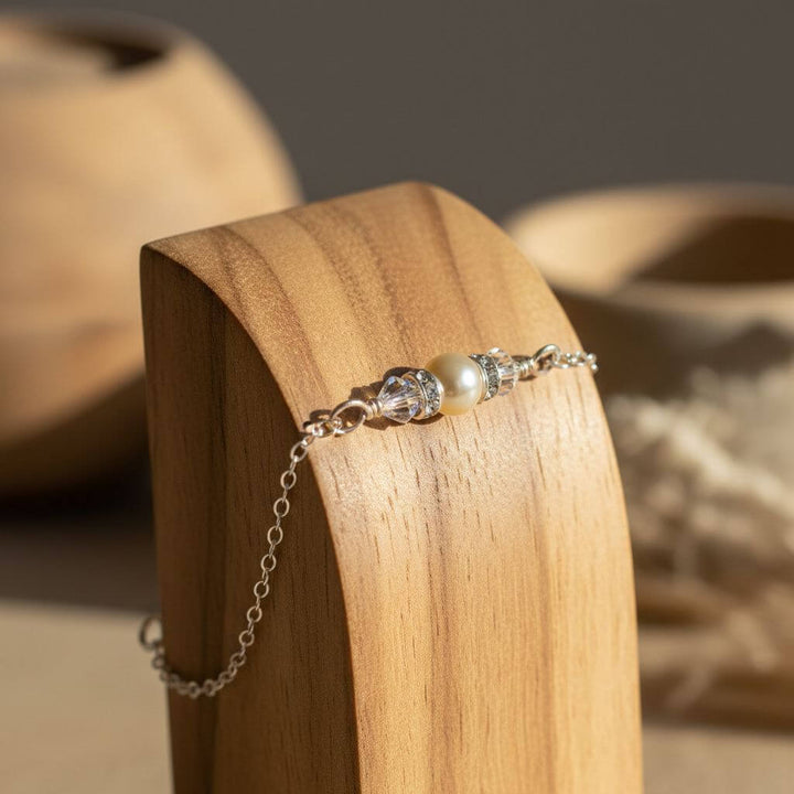 Silver Swarovski Crystal Pearl Bar Bridal Bracelet