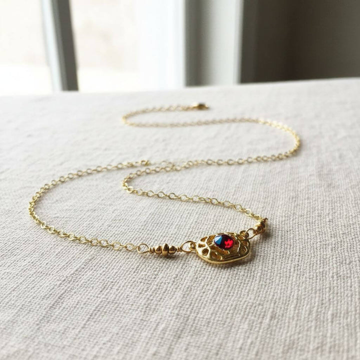 Red Crystal 14 K Gold Filled Adjustable Filigree Choker