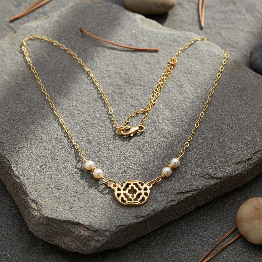 As Seen on Molly Ringwald 14 K Gold Filled Filigree Pearl Choker Necklace