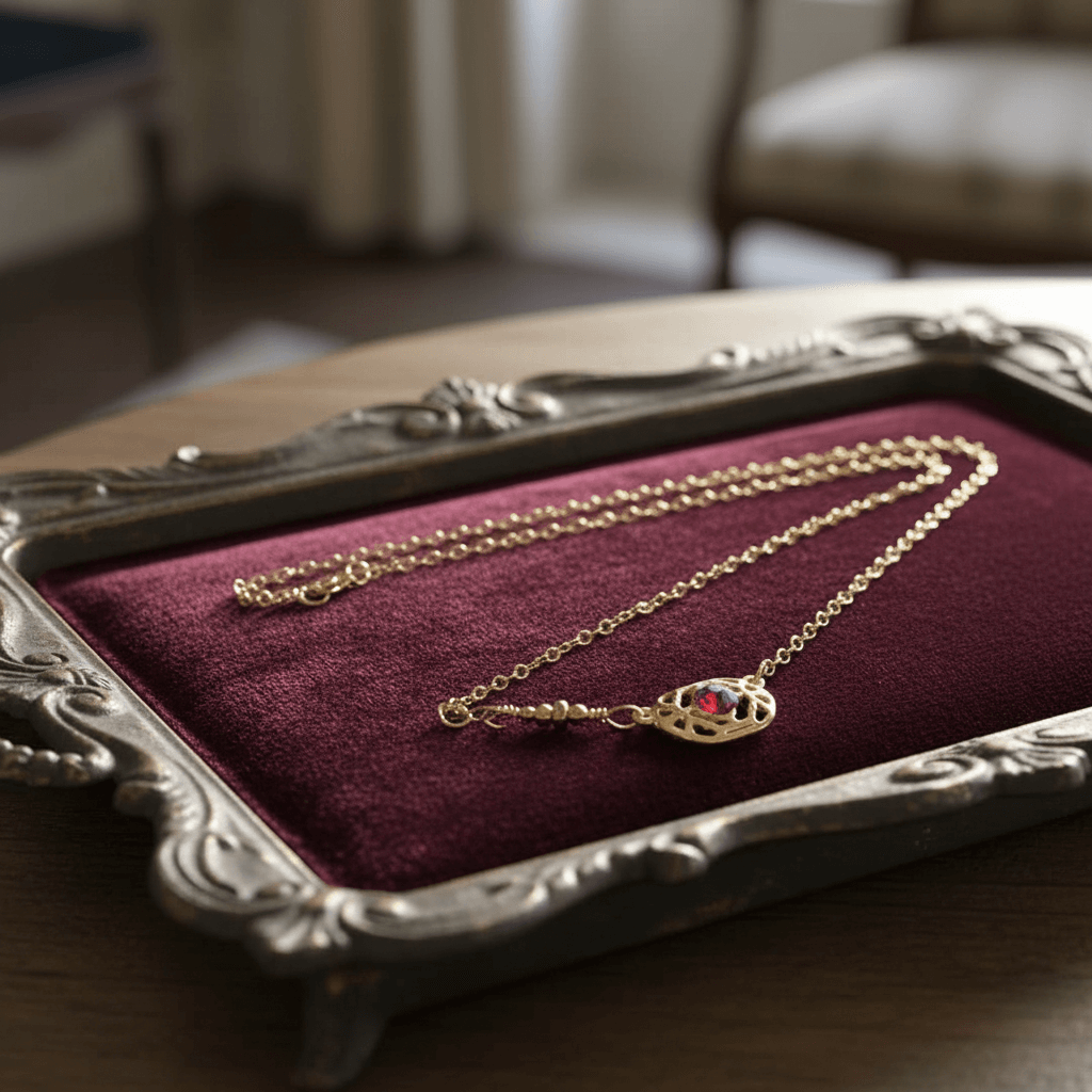 Red Crystal 14 K Gold Filled Adjustable Filigree Choker