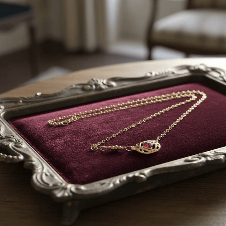 Red Crystal 14 K Gold Filled Adjustable Filigree Choker