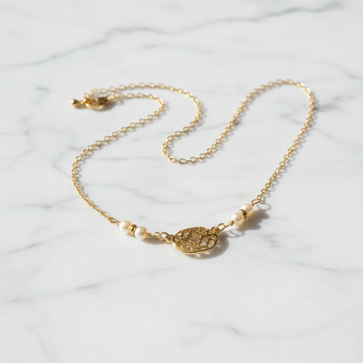 As Seen on Molly Ringwald 14 K Gold Filled Filigree Pearl Choker Necklace