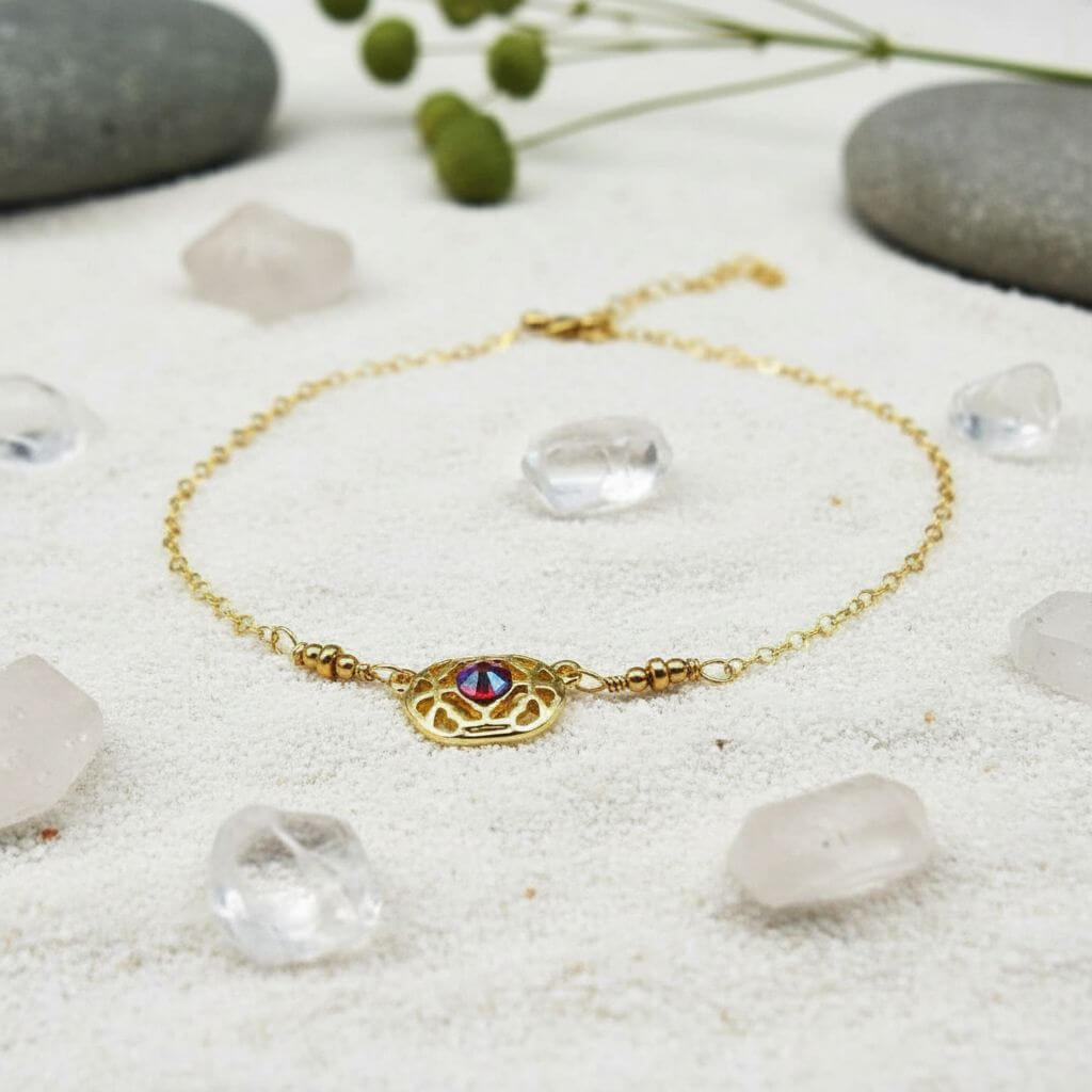 Red Crystal 14 K Gold Filled Adjustable Filigree Choker