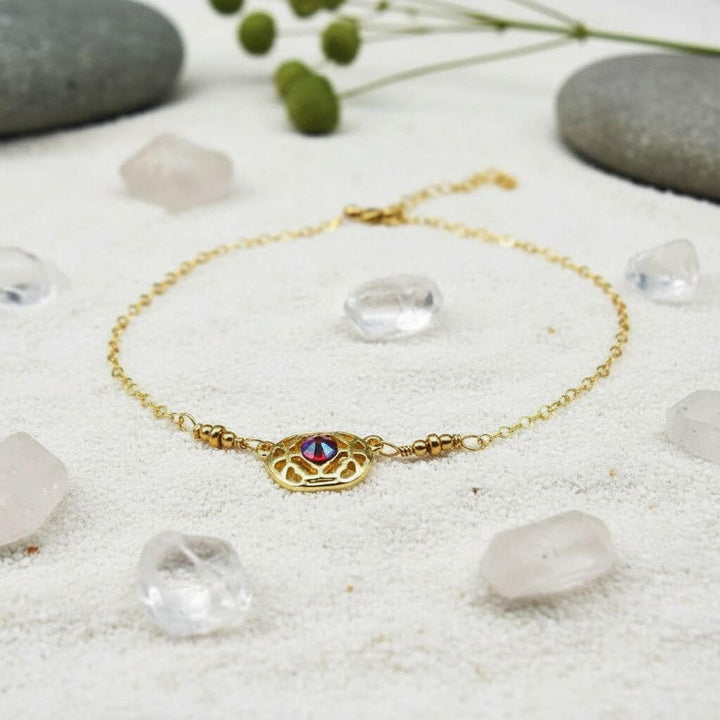 Red Crystal 14 K Gold Filled Adjustable Filigree Choker