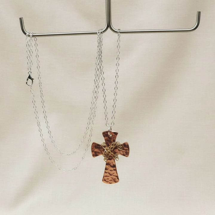 Chained Hammered Copper Cross Necklace For Him Or Her