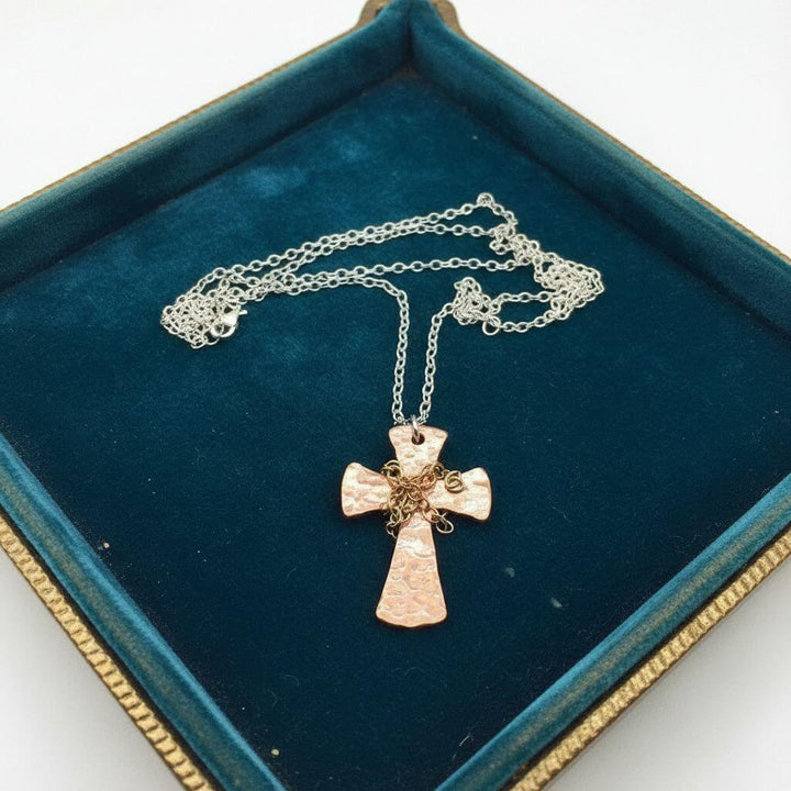 Chained Hammered Copper Cross Necklace For Him Or Her